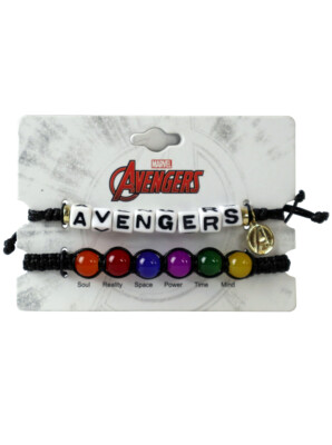 Avengers Endgame Infinity Stone & Square Beaded Logo Bracelet Set Marvel New