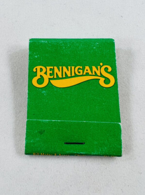 Vtg Bennigan's Restaurant Matchbook Full, Unstruck Green & Yellow