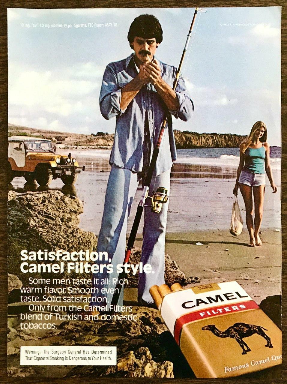アメリカ海軍 バス内広告 1979 Camel Filter Cigarettes PRINT AD 70s Mustache Guy Woman