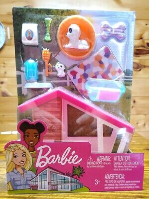 NEW Mattel Barbie Estate Furniture DREAM HOUSE DOG SET Food, Dishes, Bed, Bath++