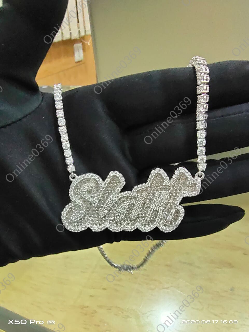 Pre-owned Online0369 3ct Cubic Zirconia Men Custom Crusive Name Necklace Free Stud Sterling Silver In White