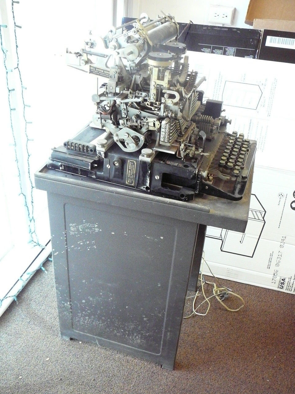 Vintage Bell Systems Teletype Machine - complete with stand