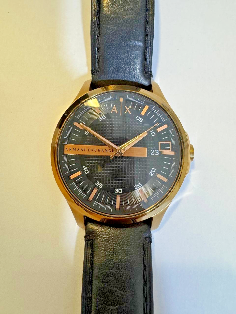 Armani Exchange Watch Mens Quartz Date Black Dial Leather Strap