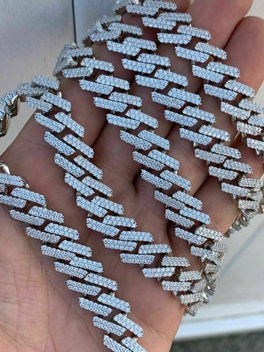 Pre-owned Silver Miami Cuban Prong Chain Solid 925 Sterling  Choker Mens Necklace Cz Hiphop