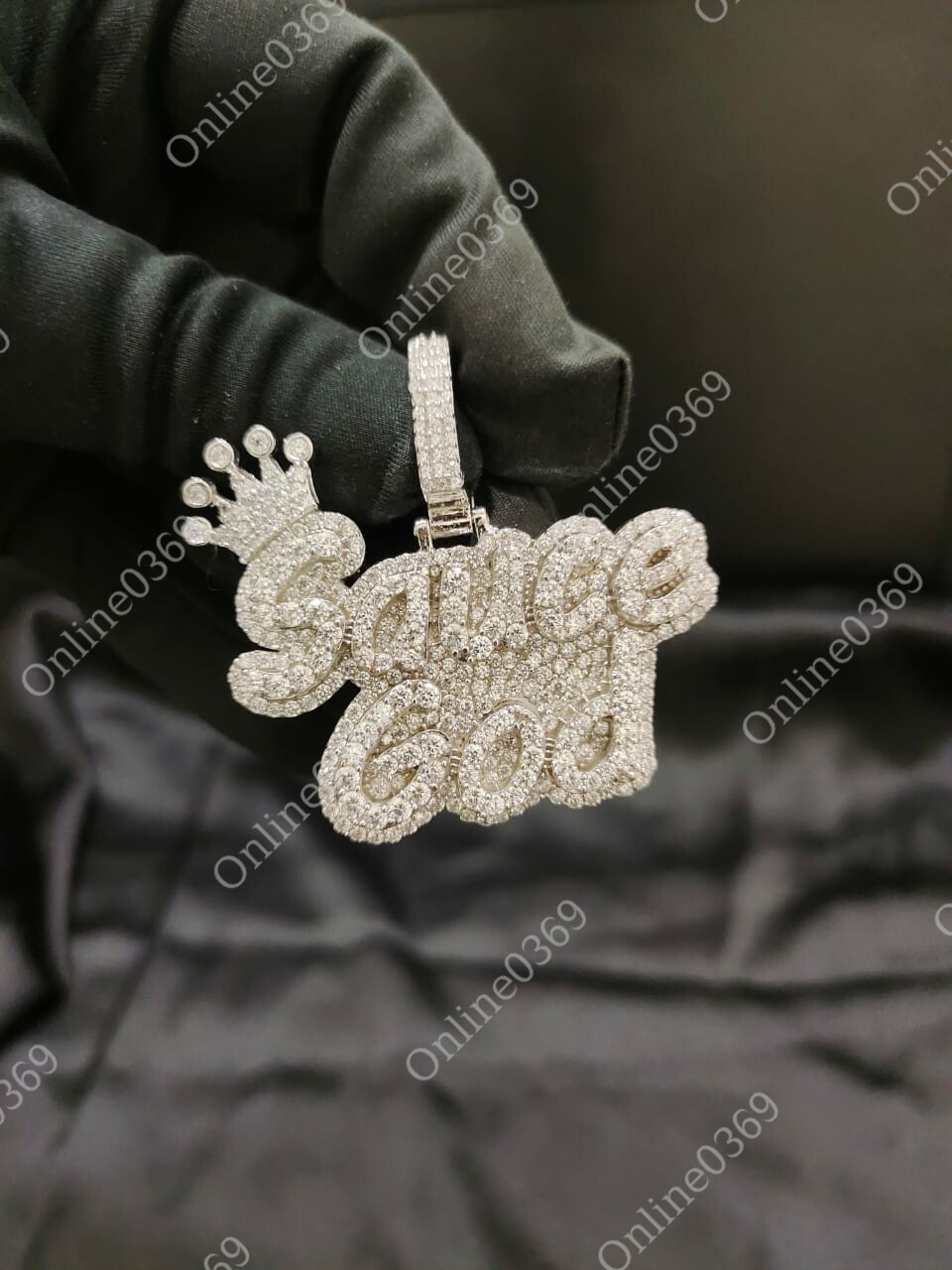 Pre-owned Online0369 2.48 Ct Round Cubic Zirconia Sauce God Charm Name Pendant In 925 Over Silver In White