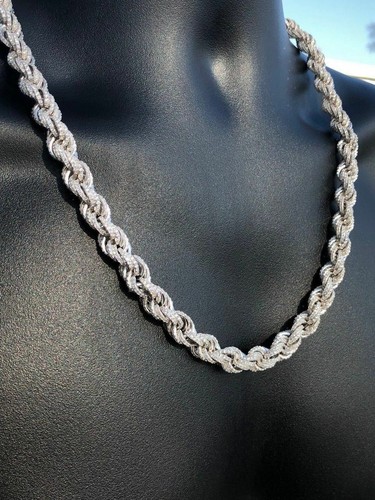 Pre-owned Silver Men's Solid 925 Sterling  Men's Rope Chain Thick 9mm Icy Cz Choker