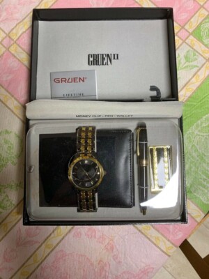 Vintage Gruen II Mens Watch with Pen, Wallet and Money Clip