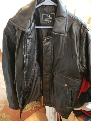 M Collection Black Leather Coat | eBay