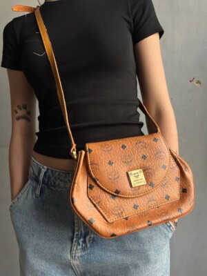 Vintage MCM Womens Crossbody Monogram Mini Bag Luxury Designer