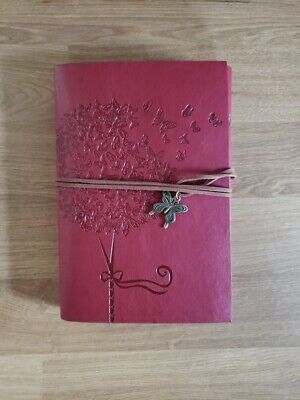 Leather Journal Diary With Butterfly Embossed Handmade Red 5x7 Inches