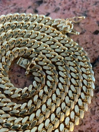 Pre-owned Silver Men's Miami Cuban Link Chain Bracelet 14k Gold Plated Solid 925  Box Lock