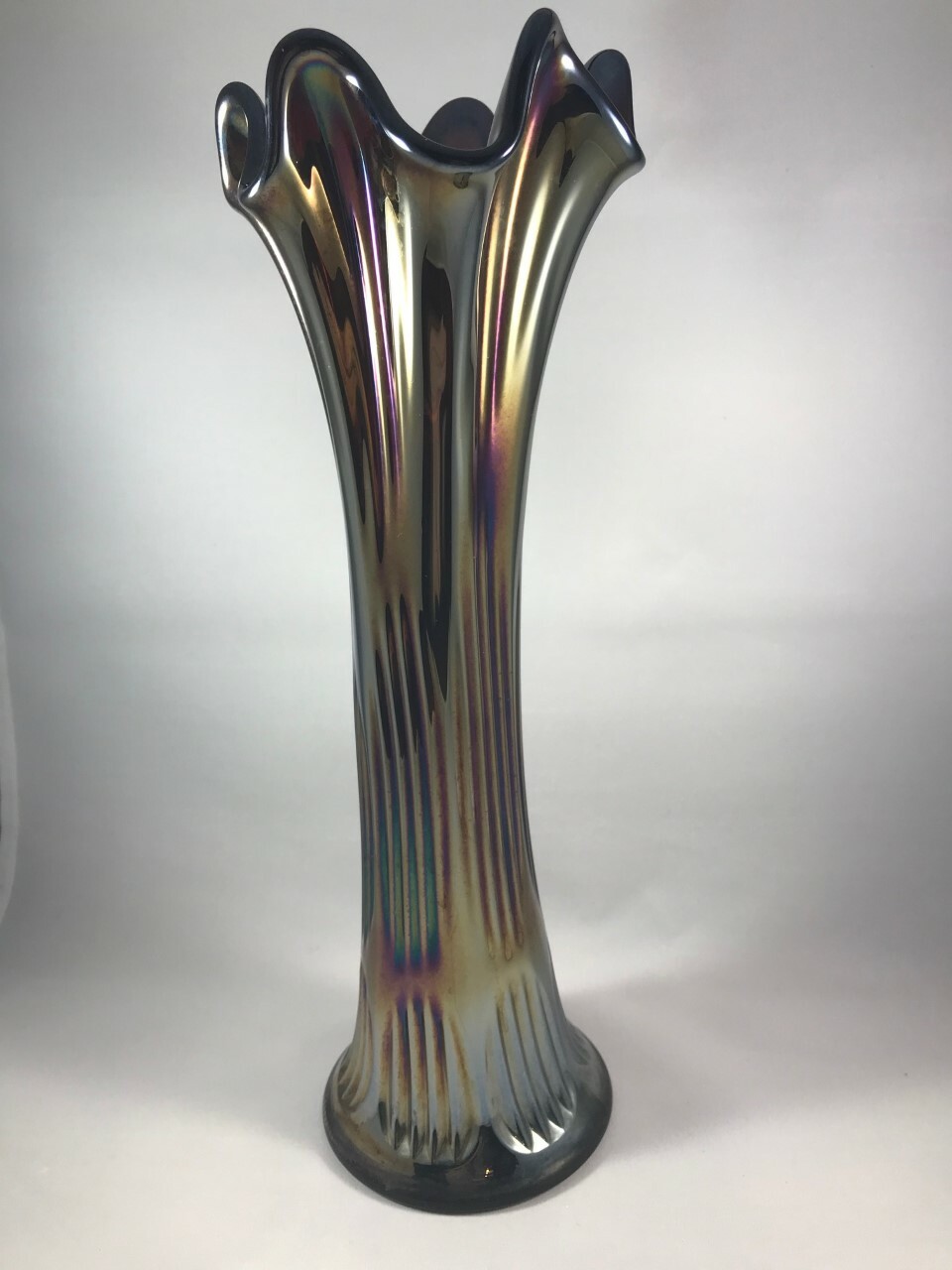 FENTONフェントンカー二バルアンティークUSA carnival vase RARE Vintage Fenton Carnival Glass Amethyst Iridescent