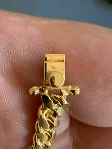 Pre-owned Silver Men's Miami Cuban Link Chain Bracelet 14k Gold Plated Solid 925  Box Lock