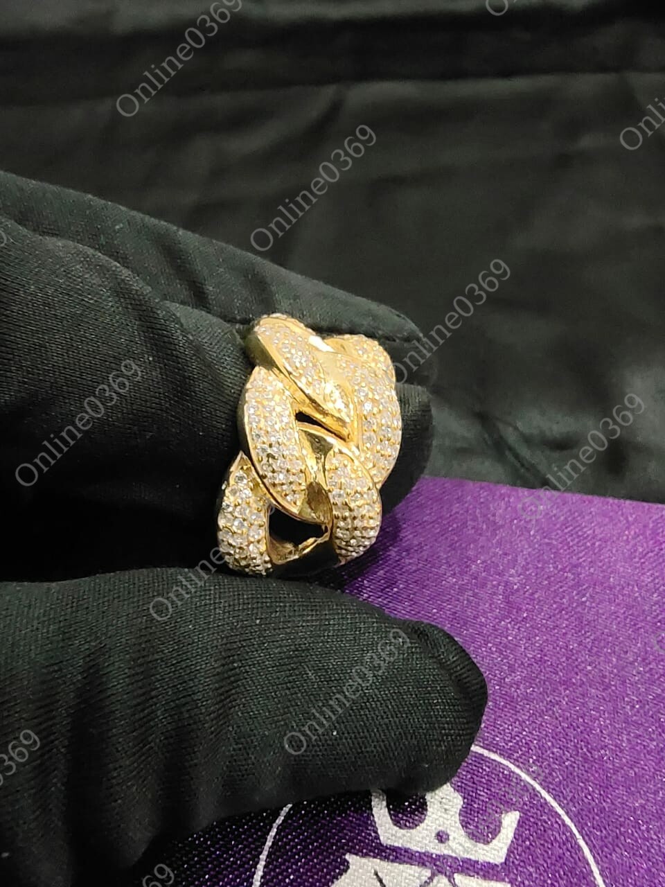 Pre-owned Online0369 1.85 Ct Round Cubic Zirconia Men's Cuban Link Ring Silver 14k Yellow Gold Plated In White