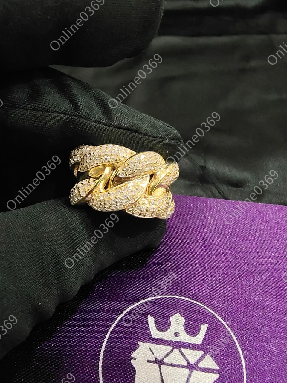 Pre-owned Online0369 1.85 Ct Round Cubic Zirconia Men's Cuban Link Ring Silver 14k Yellow Gold Plated In White