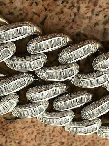 Pre-owned Silver Men's Miami Cuban Link Choker Chain Real Solid 925  Baguette Hip Hop Cz In White/colorless