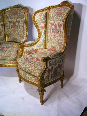 Antique PAIR LOUIS XVI BERGERE WING CHAIRS MUSEUM QUALITY/ W/Goverment /Papers