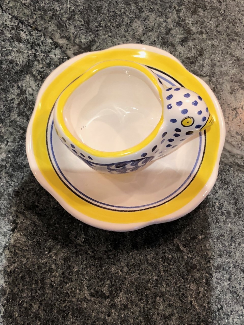 SET 2 ...collectible vintage Henriot Quimper France pottery CHICK EGG CUPS MINT