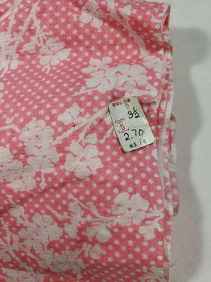 Vtg Searsucker Fabric 60's 70s Pink White Floral Polka Dot Cotton 46'' x 3.5 Yd