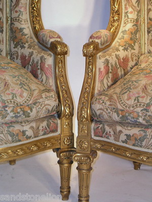 Antique PAIR LOUIS XVI BERGERE WING CHAIRS MUSEUM QUALITY/ W/Goverment /Papers