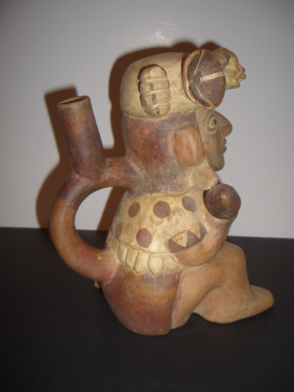 Moche Stirrup Vessel - Warrior w/ Jaguar Headdress 200-700 AD Pre Columbian Peru