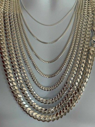 Mens Real Solid 925 Sterling Silver Miami Cuban Chain 2-12mm Heavy Link Necklace