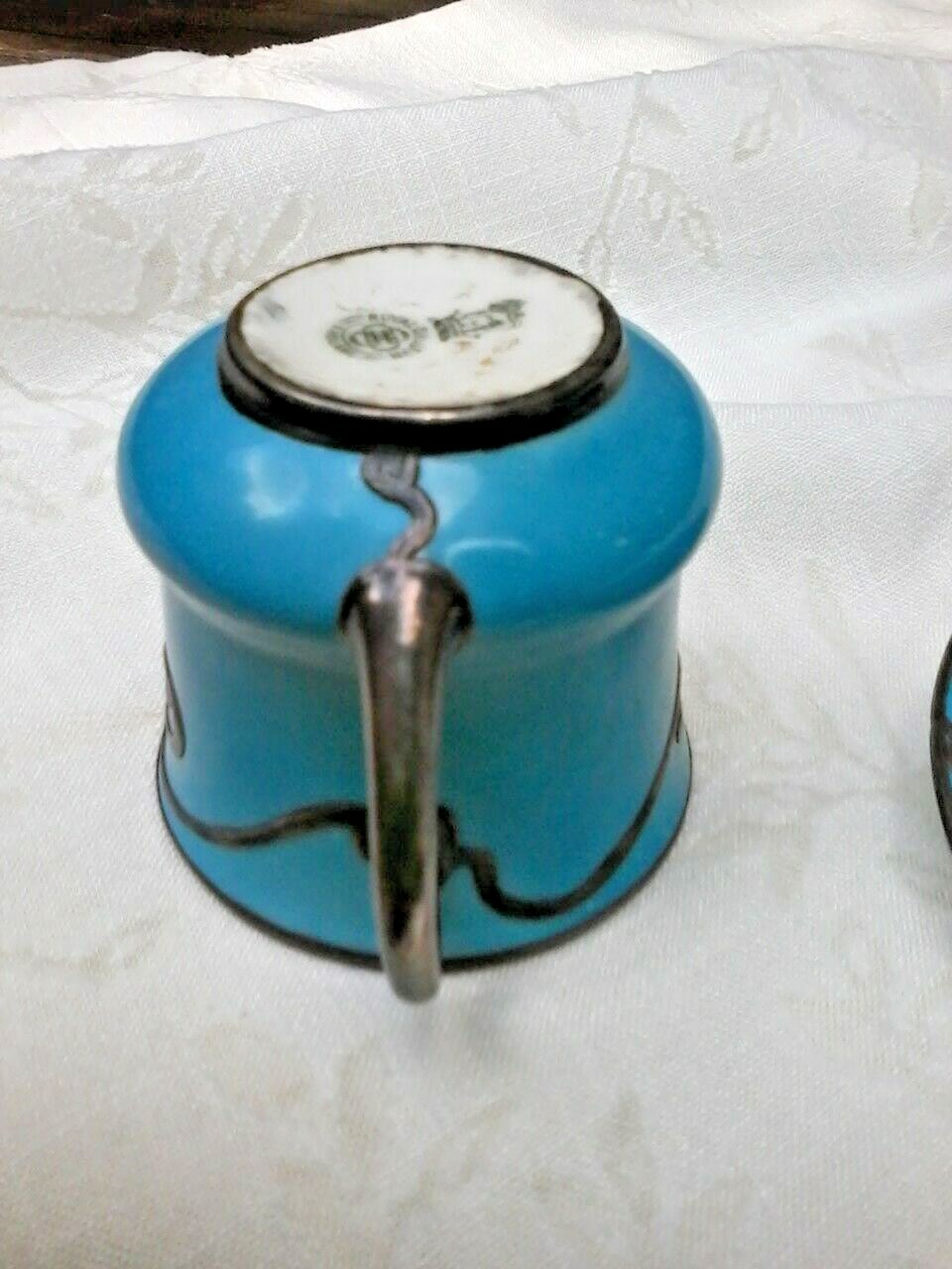 Antique Royal Doulton Porcelain Mini Tea Cup And Saucer with Sterling Silver