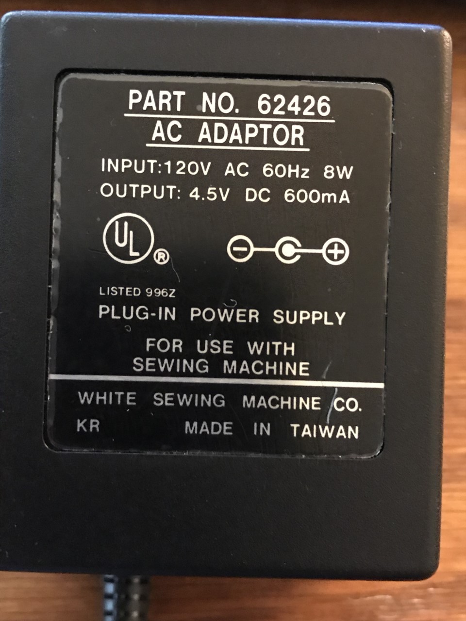Vintage White Sewing Machine Power Supply Adaptor Part No. 62426