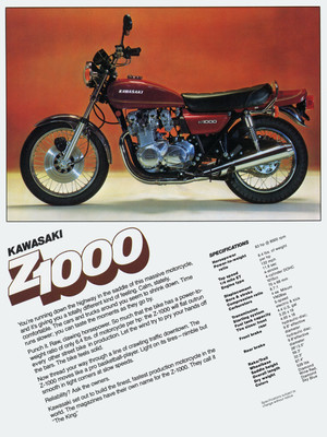 1977 KAWASAKI KZ1000 Z1000 VINTAGE MOTORCYCLE AD POSTER