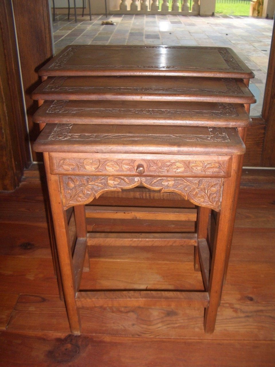 Nest of Tables, Oriental Influence, Walnut, Side, Early 20th Century