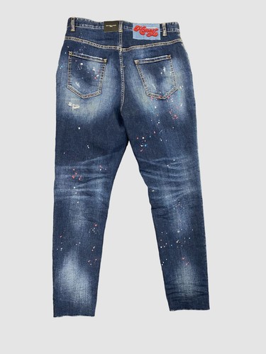 Pre-owned Dsquared2 $820  Women's Blue Splatter Distressed Twiggy Jeans Pants It 54/ Us 18