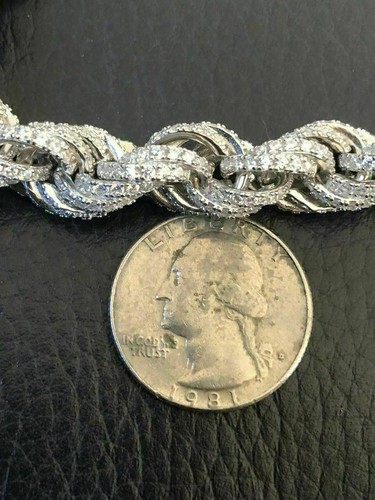 Pre-owned Silver Solid 925 Sterling  Men's Rope Chain 18” Choker 40ct Simulated Diamond Icy