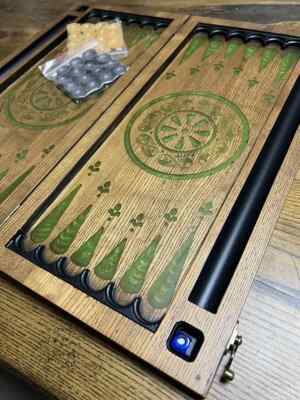 Wood and Epoxy Resin Backgammon Set with Tree of Life Design   Elegance & Art