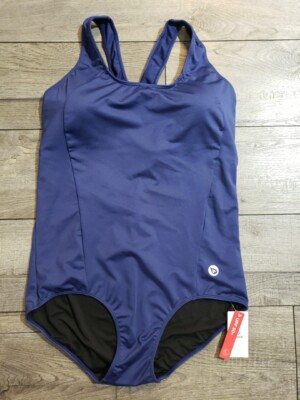 BALEAF Women's Racerback Athletic One Piece Modest Bathing Suit Sz 40 Navy 