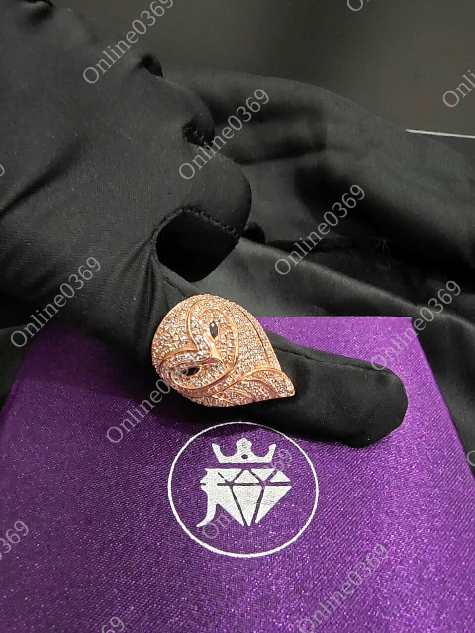 Pre-owned Online0369 14k Rose Gold Plated Men's 2 Ct Round Cubic Zirconia Owl Ring In 925 Silver In White