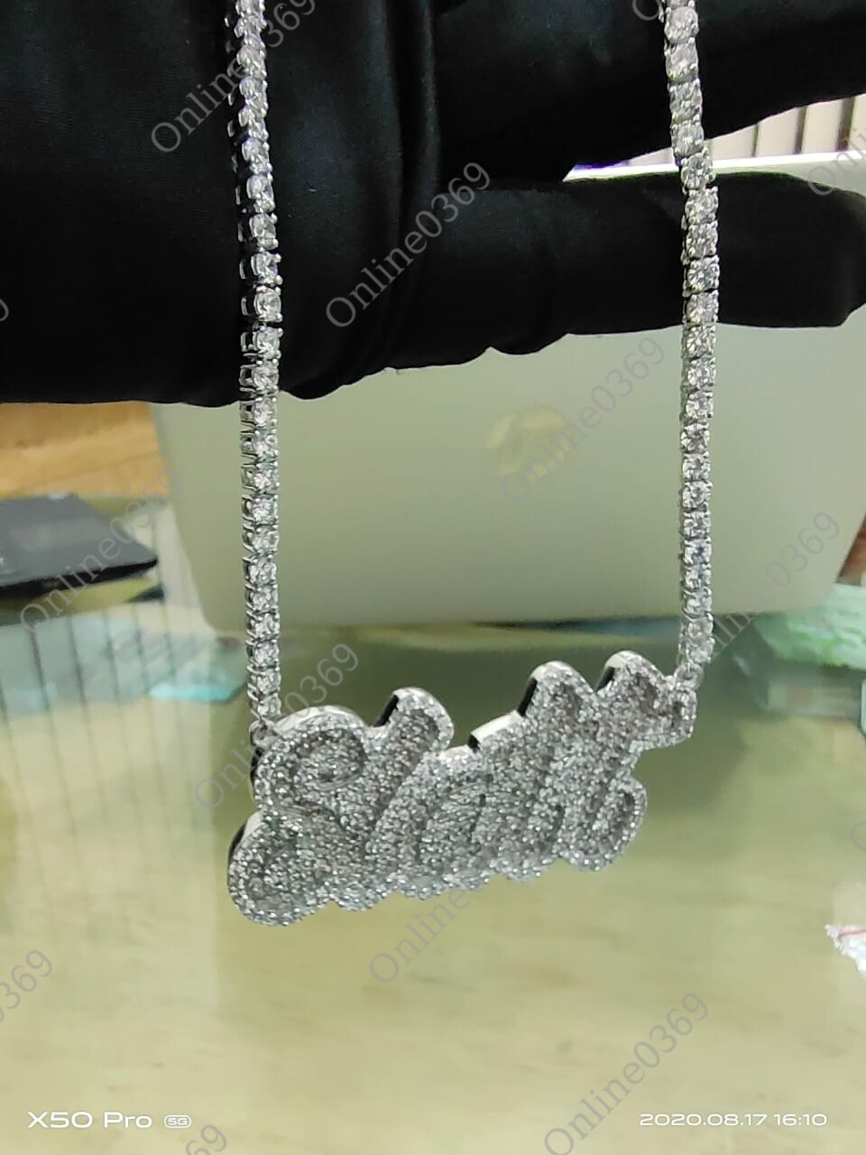 Pre-owned Online0369 3ct Cubic Zirconia Men Custom Crusive Name Necklace Free Stud Sterling Silver In White