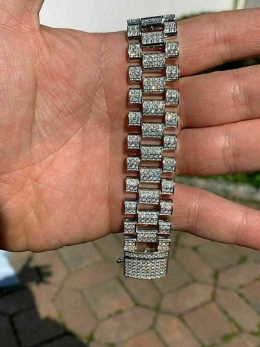 Pre-owned Silver Real Solid 925 Sterling  20mm Cz Presidential Watch Band Bracelet Heavy