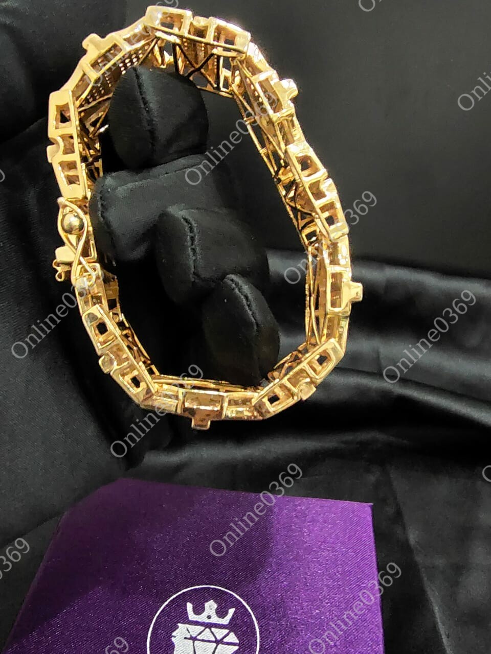 Pre-owned Online0369 Yellow Gold Plated Mens Very Big Thick Bracelet In 12ct Rd Cubic Zirconia Silver In White