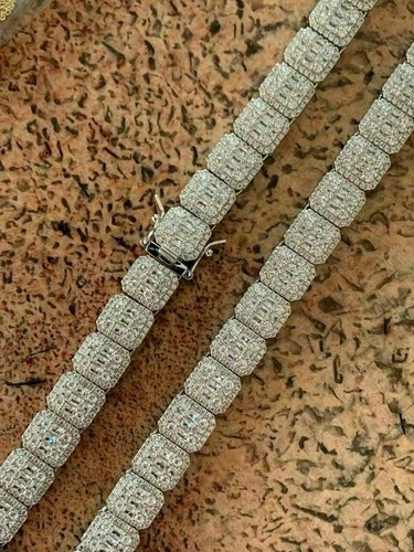 Pre-owned Silver Men's Baguette Tennis Chain Real Solid 925  18" Choker - 30" Icy Cz