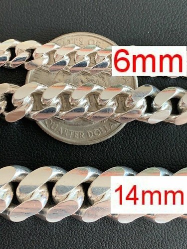 Mens Real Solid 925 Sterling Silver Miami Cuban Chain 2-12mm Heavy Link Necklace