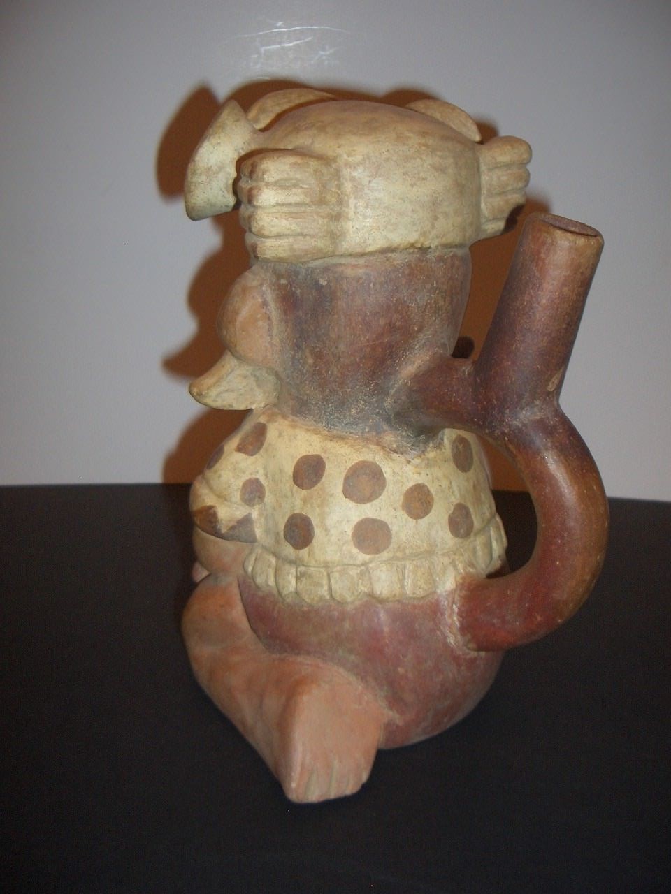 Moche Stirrup Vessel - Warrior w/ Jaguar Headdress 200-700 AD Pre Columbian Peru