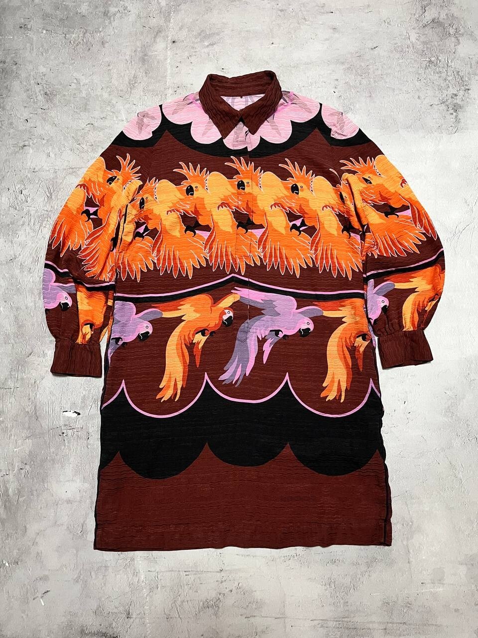 【送料&関税込】Fendi Animalier Silk Dress Fendi Parrot Animal Print Shirt Silk Dress Multicolor Size