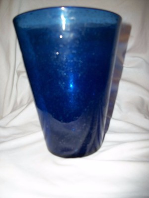 COBALT BLUE BUBBLE GLASS VASE SIZE 7 1/2