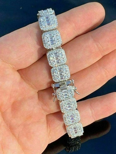 Pre-owned Silver Men's Baguette Tennis Chain Real Solid 925  18" Choker - 30" Icy Cz