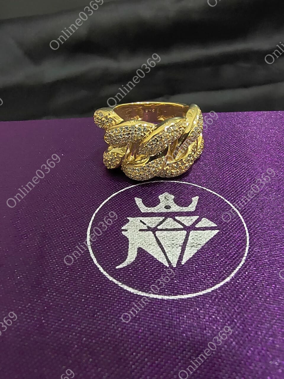 Pre-owned Online0369 1.85 Ct Round Cubic Zirconia Men's Cuban Link Ring Silver 14k Yellow Gold Plated In White