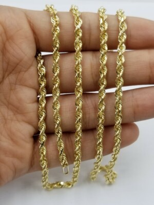 Pre-owned My Elite Jeweler 3mm Solid 10k Yellow Gold Rope Chain 16"-26" Inch Heavy Necklace Men Women Real