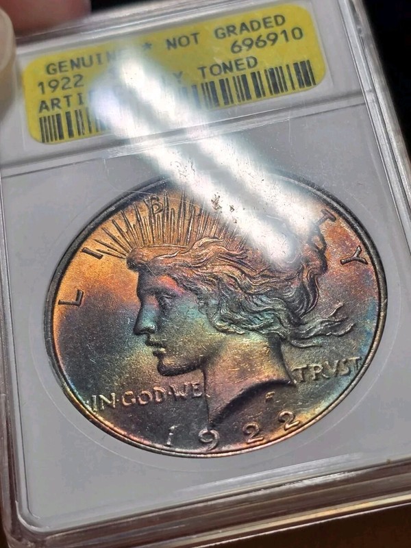 1922 Peace Dollar Rainbow Toned Looks Natural In ANACS AT