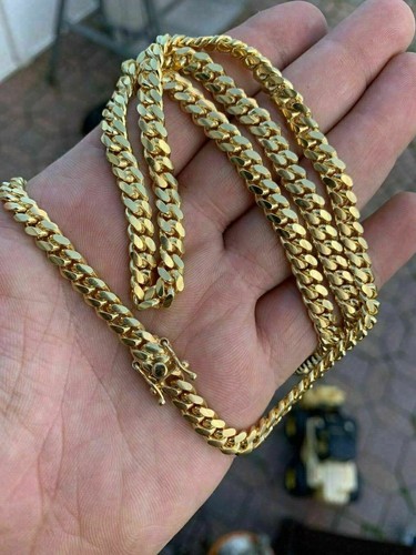 Pre-owned Silver Men's Miami Cuban Link Chain Bracelet 14k Gold Plated Solid 925  Box Lock