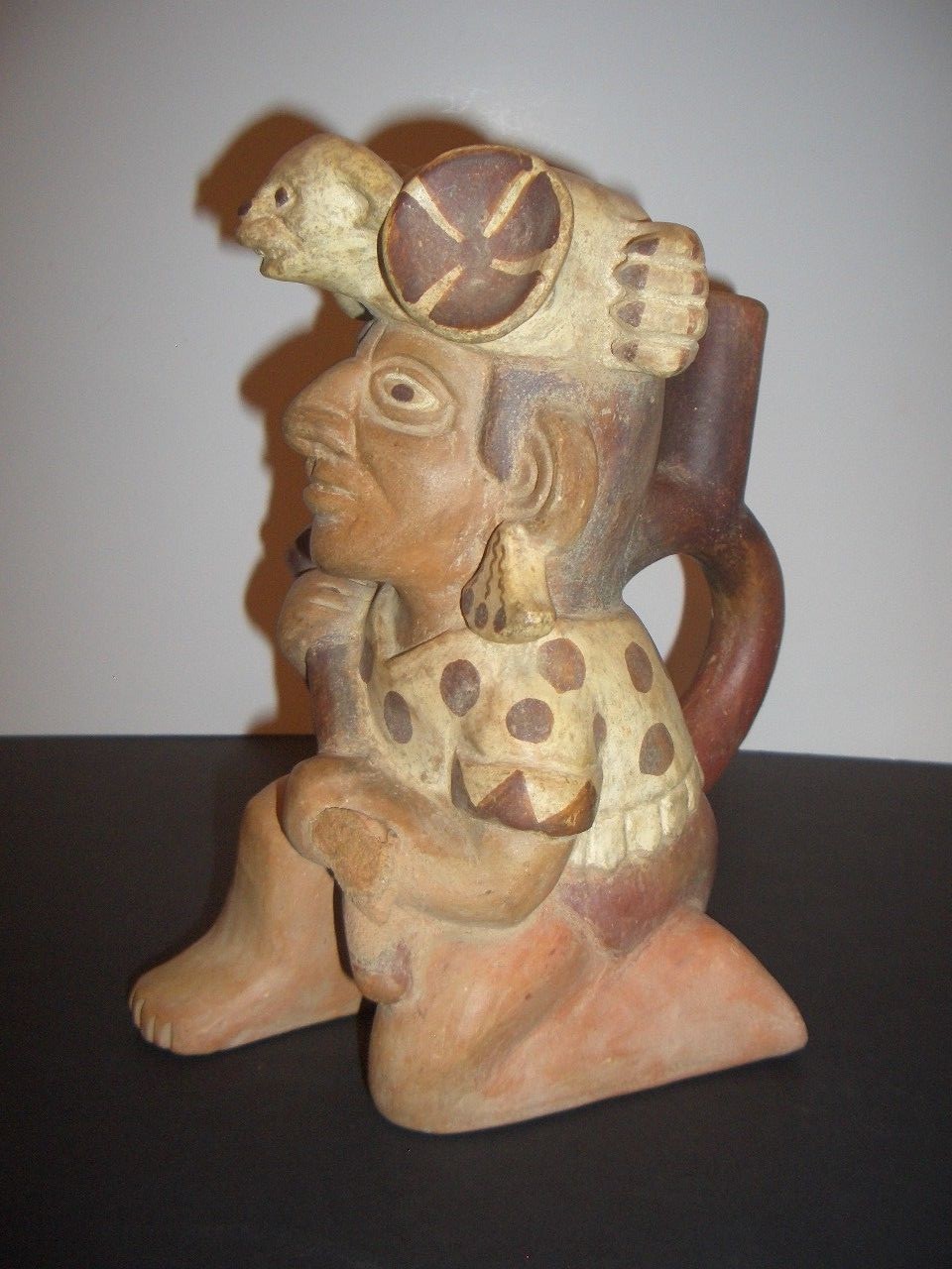 Moche Stirrup Vessel - Warrior w/ Jaguar Headdress 200-700 AD Pre Columbian Peru