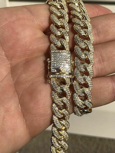 Pre-owned Silver Mens Miami Cuban Link 12mm Chain 14k Gold Plated Solid 925  Bust Down